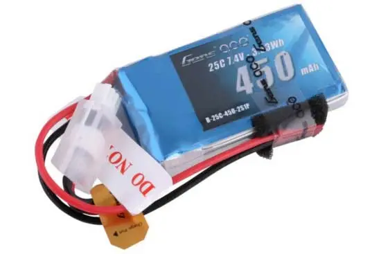 Gens ace 450mAh 7.4V 25C 2S1P Lipoバッテリー JST-SYP plug