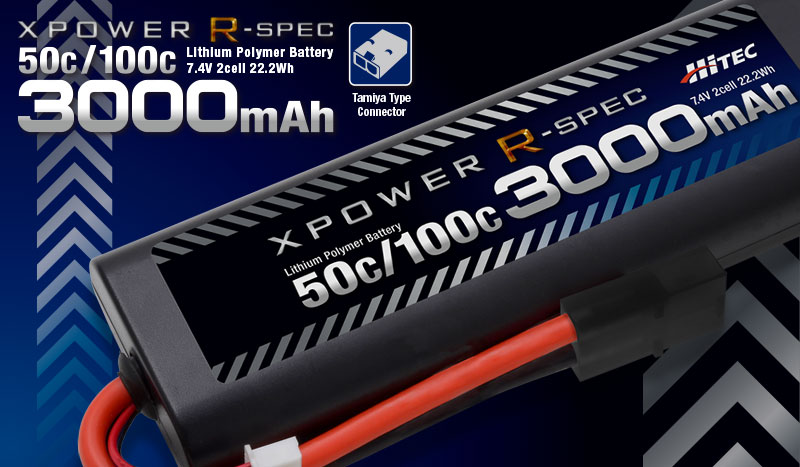 ハイテック　XPOWER R-SPEC [エックスパワー Rスペック] Li-Po 7.4V 3000mAh 50C/100C タミヤタイプコネクター　XPR3000-RT-B