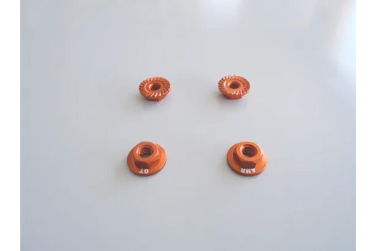 AMR　M4大径(D11mm)アルミフランジナット（オレンジ/セレート付/4pcs）　AMR-030OR