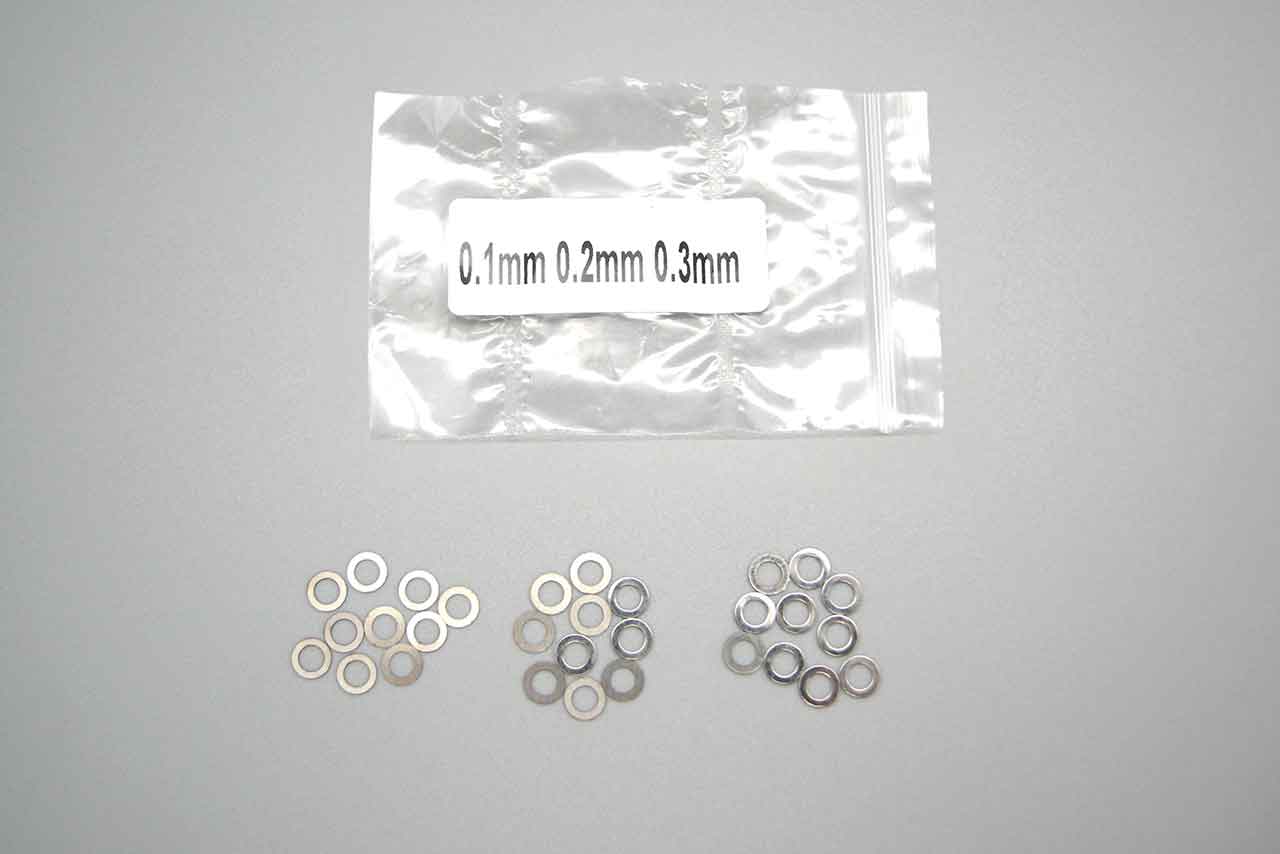HRDプロジェクト　Shim Set 3x5mm (0.1/0.2/0.3mm) 10pcs each / シムセット 3x5mm(0.1/0.2/0.3mm 各10枚入り)　MRD-AC001