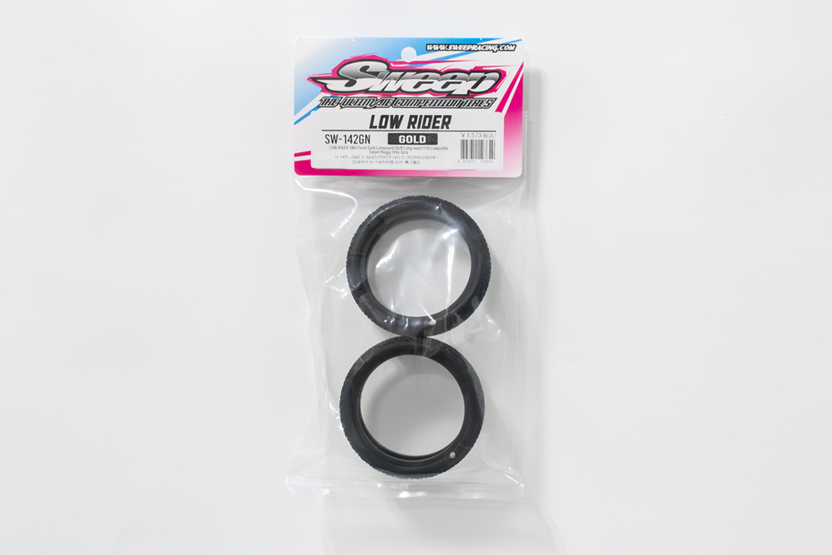 Sweep　ローライダー2WDフロント用ロープロファイルタイヤ ゴールドコンパウンド（ロングライフソフト）インナー無　2個入り　SW-142GN