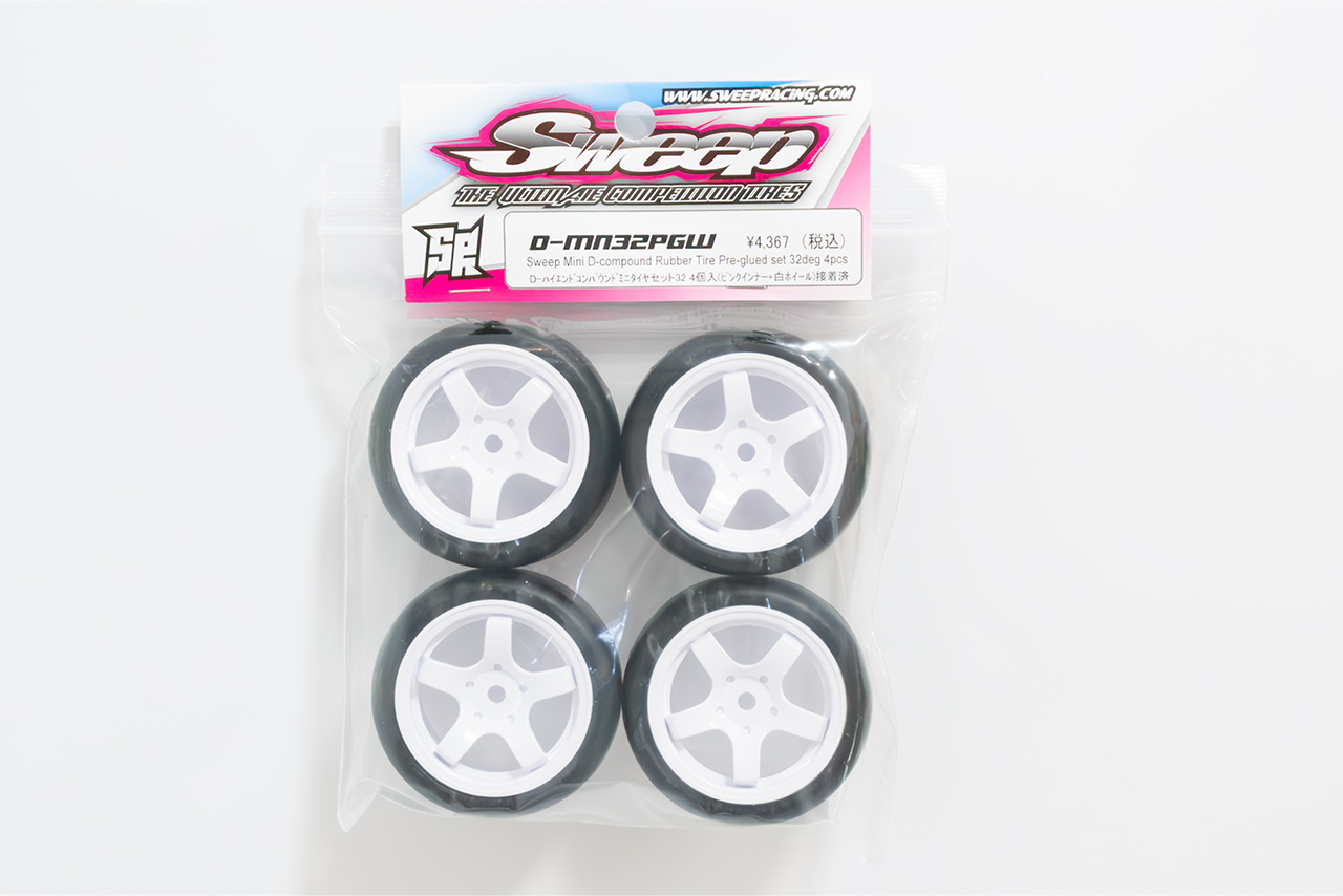 SWEEP　D－ハイエンドコンパウンド ミニ用タイヤセット32 4個入（ピンクインナー＋白ホイール）接着済　D-MN32PGW