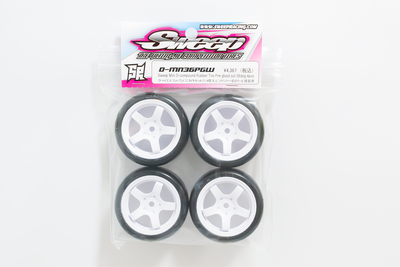 SWEEP　D－ハイエンドコンパウンド ミニ用タイヤセット36 4個入（ピンクインナー＋白ホイール）接着済　D-MN36PGW