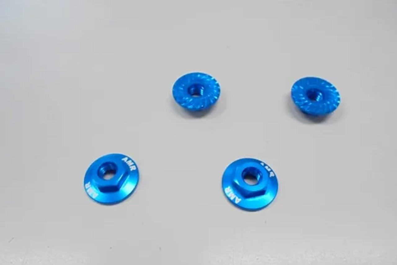 AMR　M4大径アルミフランジナット（ライトブルー/セレート付/4pcs）　AMR-025LBL