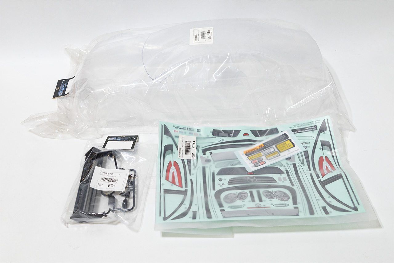 【中古販売】 タミヤ　2002メルセデス CLK AMG クリアボディ・ステッカー・Hパーツ(未開封)
